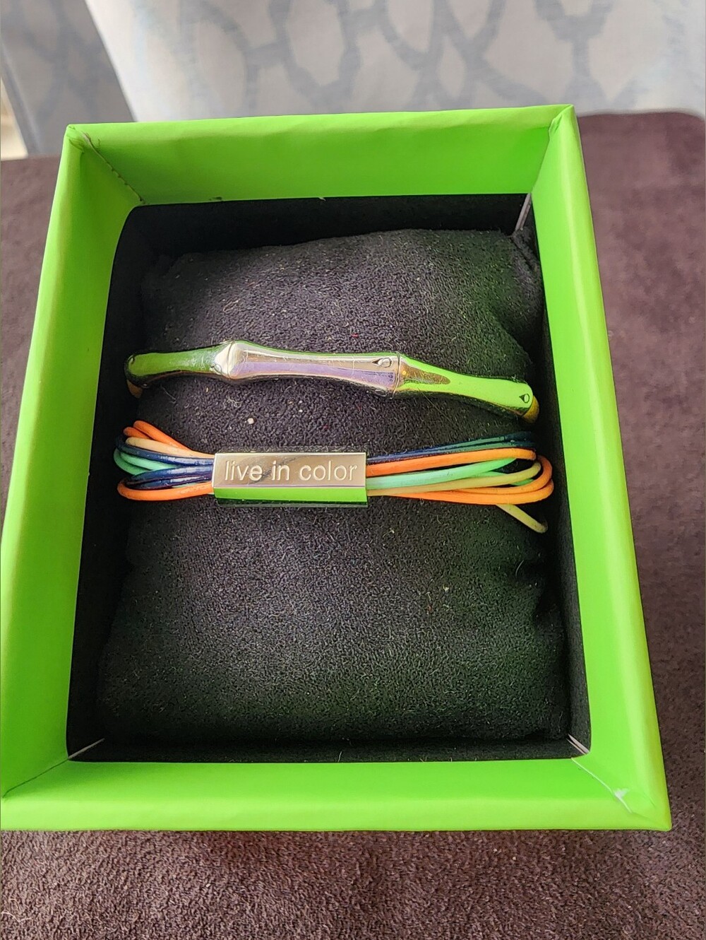 Rustic Cuff "Live in Color" Multi-Strand Cord & Bamboo Bangle Set